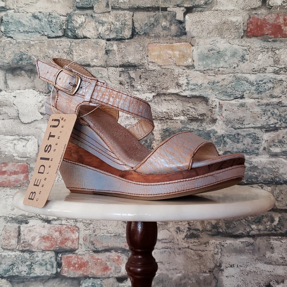 NEW * BED STU JOY Blue Lux Wedge Sandal 7.5